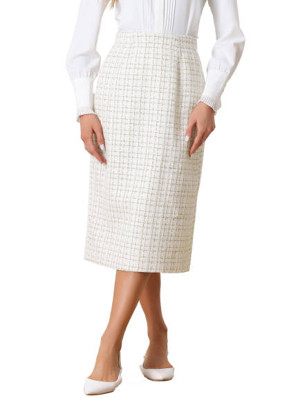 Allegra K- Plaid Tweed High Waist Bodycon Pencil Skirt