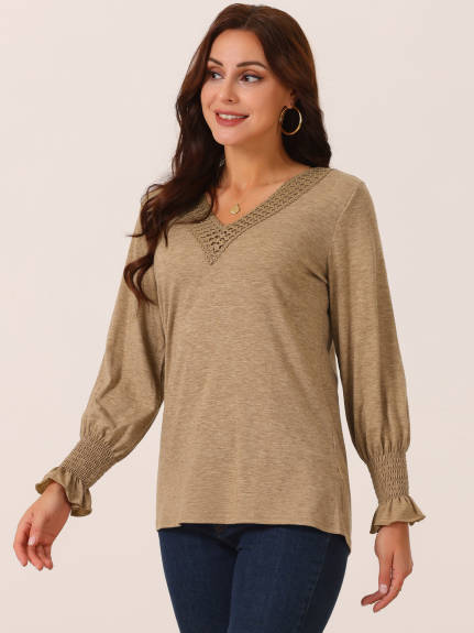 Allegra K - V Neck Long Sleeve Casual Tops