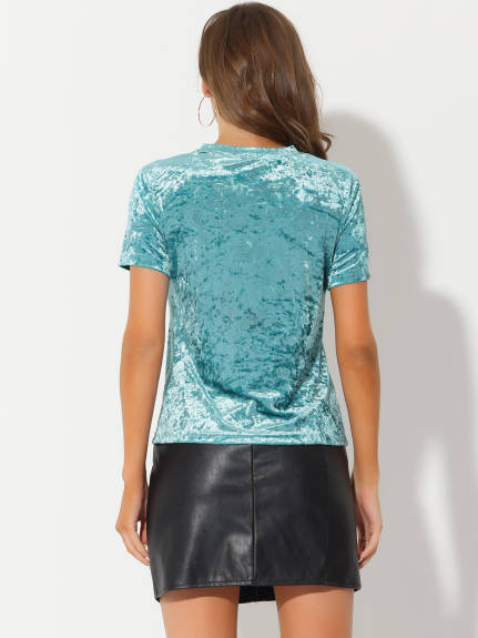 Allegra K- Velvet Top Crew Neck Short Sleeve T-Shirt