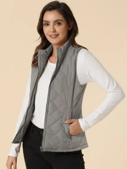 Allegra K- Gilet léger à col montant Gilet matelassé zippé