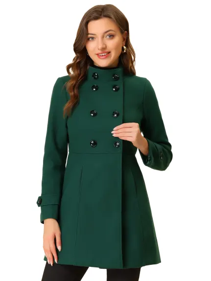 Allegra K- Stand Collar Long Sleeves Double Breasted Coat