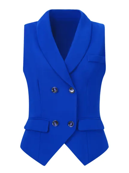 Allegra K- Gilet de costume dos nageur boutonné à revers châle