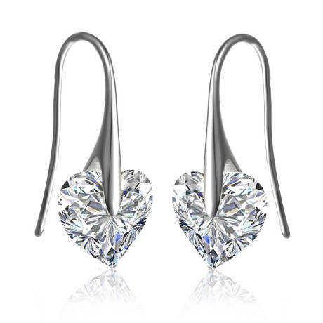 Genevive Sterling Silver with Colored Heart Shaped Cubic Zirconia Hook Earrings