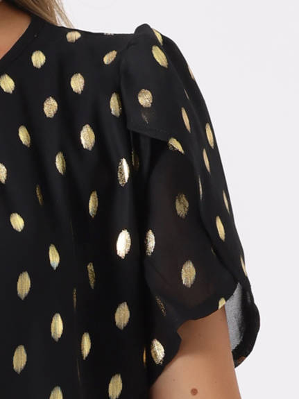 Allegra K - Casual Gilding Pattern Short Sleeve Top