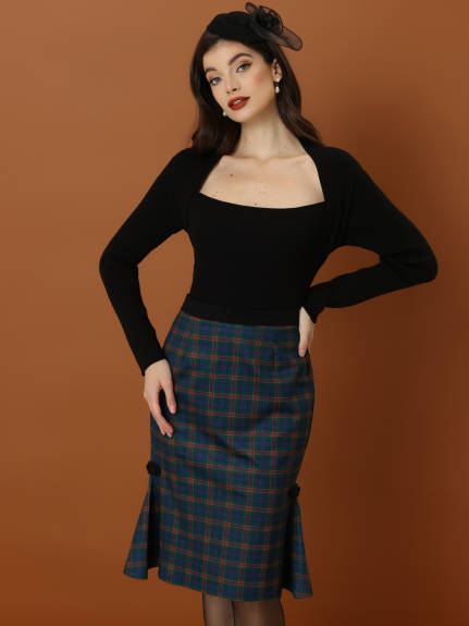 Allegra K - Plaid Retro Buckle Side Fishtail Skirt