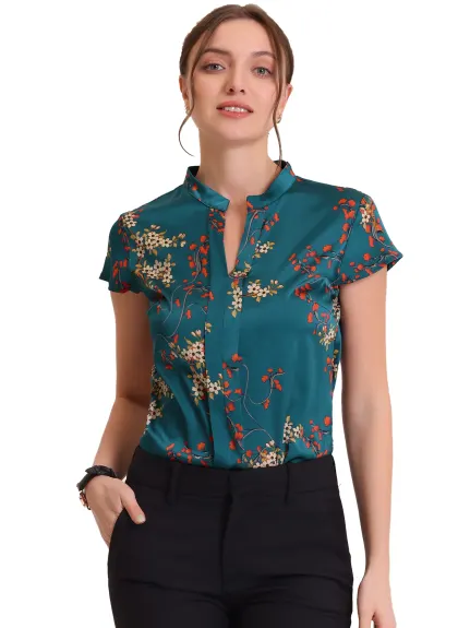 Allegra K- Blouse à manches florales en Satin