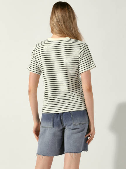 Allegra K - Casual Striped Crew Neck Short Sleeve T-Shirt