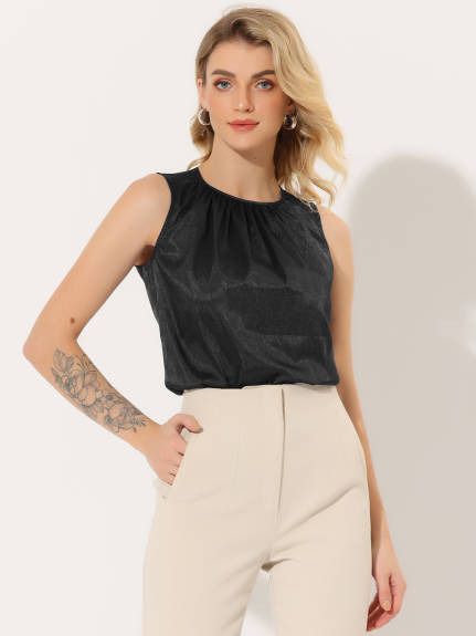 Allegra K - Satin Sleeveless Pleated Tank Top