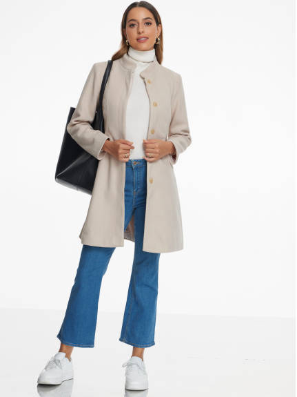 Allegra K - Stand Neck Single Breasted Pea Coat