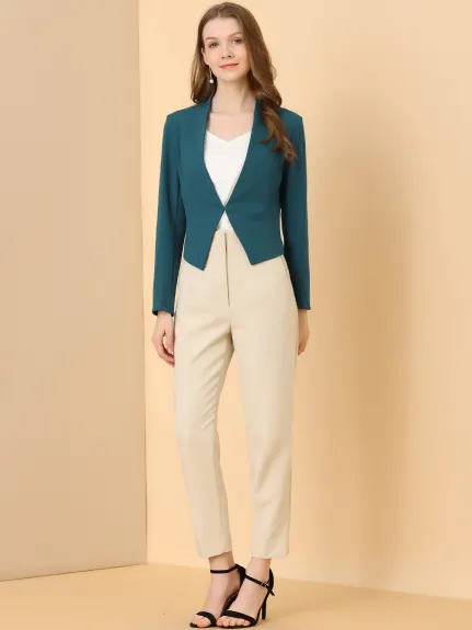 Allegra K- Suit Collarless Cropped Blazer Jacket
