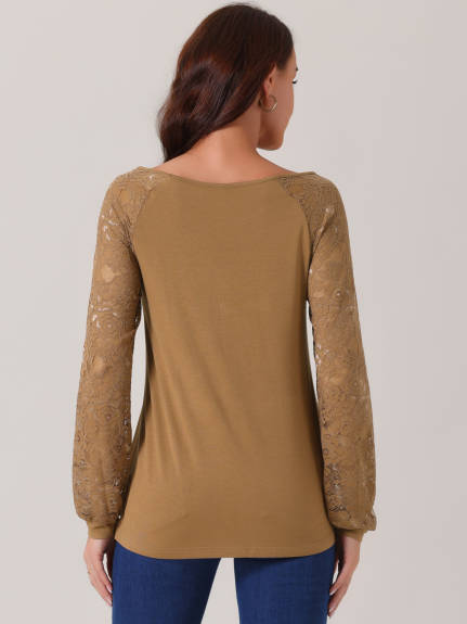 Allegra K - Lace Long Sleeve Crewneck Fall Blouse