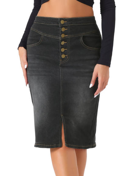 Allegra K - Split High Waist Denim Pencil Skirt