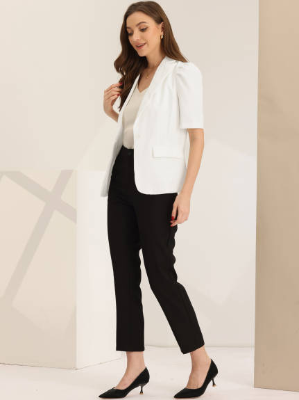 Allegra K - Puff Short Sleeve Work Casual Blazer