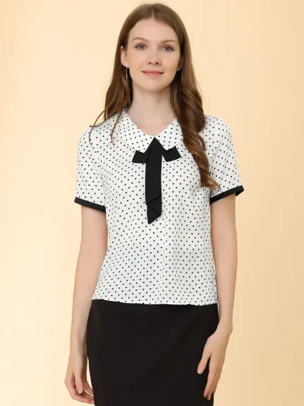 Allegra K- Polka Dots Blouse Contrast Tie Shirt