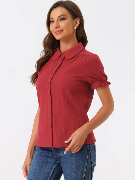 Allegra K- Button Down Peter Pan Collar Blouse