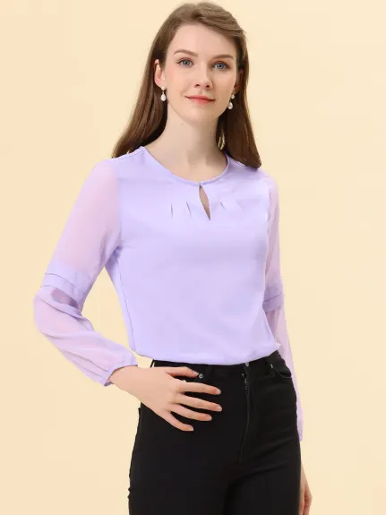 Allegra K- Long Sleeve Keyhole Neck Blouse Top