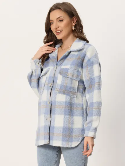 Allegra K- Plaid Shacket Flannel Coats