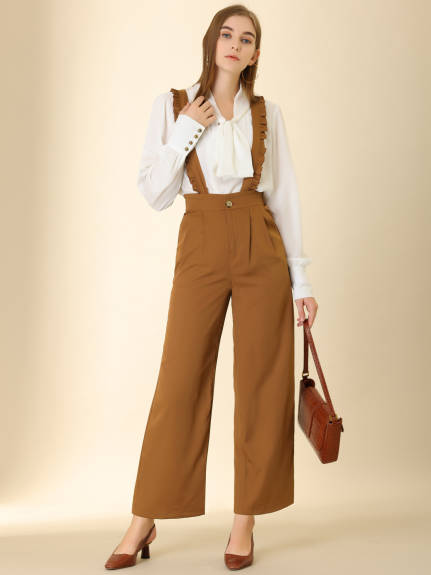 Allegra K - Ruffled Suspender Wide Leg Pants