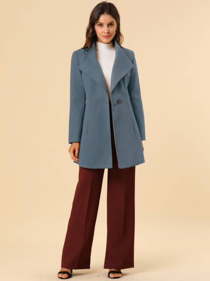 Allegra K- Classic Stand Collar Belted Long Coat