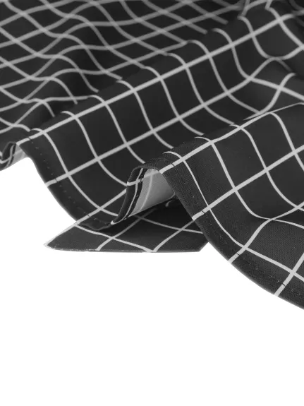 Allegra K- Bow Tie Neck Puff Long Sleeve Plaid Shirt Blouse