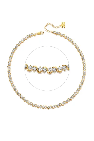 Classicharms-Gold Wave Zirconia Tennis Choker Necklace