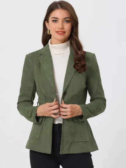 Allegra K- Manteau blazer à simple boutonnage avec ceinture en faux suède