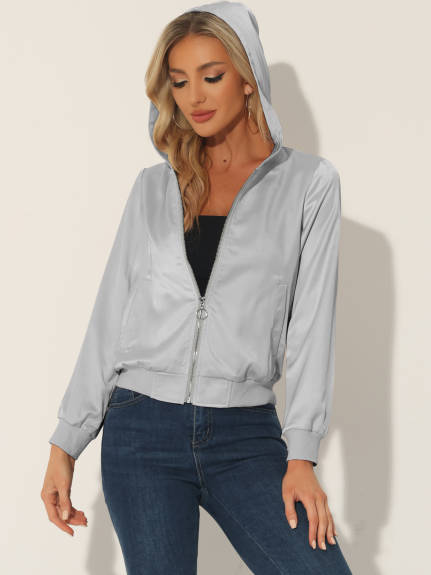 Allegra K- Casual Zipper Front Lightweight Bomber Jacket