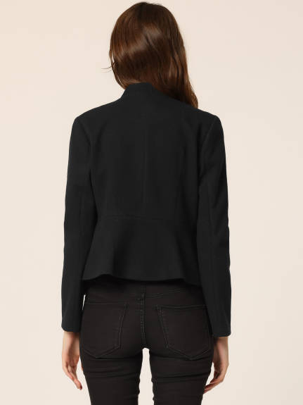 Allegra K- Peplum Cropped Woolen Jacket Coat