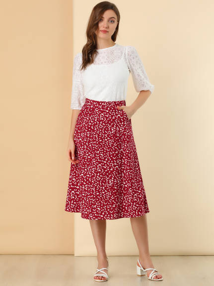 Allegra K- A-Line Floral Chiffon Midi Skirt