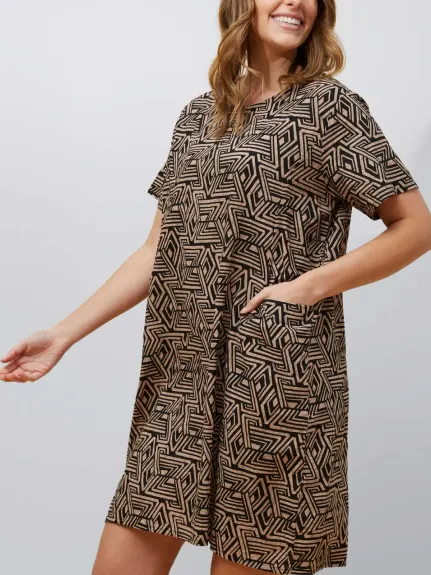 Annick - Eugenie Dress Loose Styled A-Line Geometric Print Black