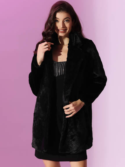 Allegra K - Open Front Fluffy Faux Fur Midi Jackets