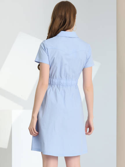 Allegra K- Button Down Cotton Flare Shirt Dress