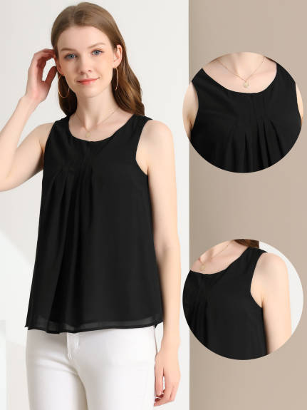 Allegra K - Pleated Front Sleeveless Chiffon Tank Top