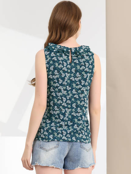 Allegra K- Ruffle Sleeveless Chiffon Floral Top