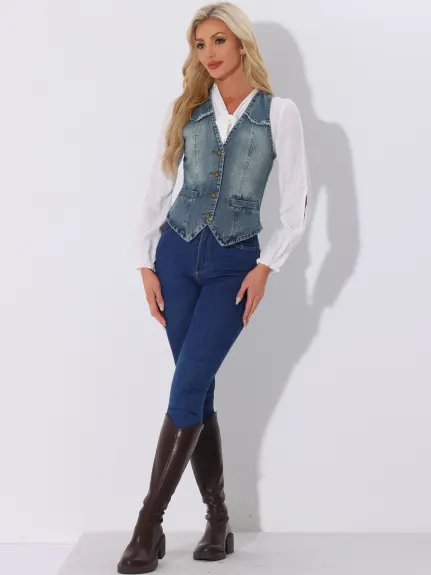 Allegra K- V veste en Jean délavé