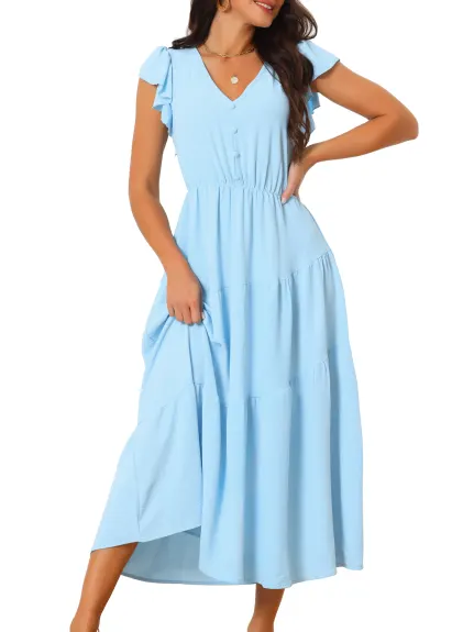 Allegra K - Robe longue d'été à plusieurs niveaux et manches flottantes