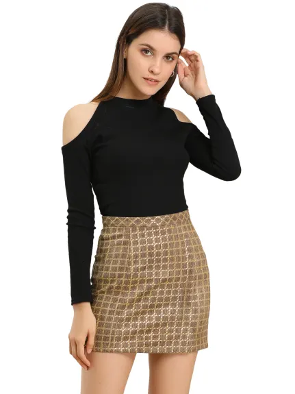 Allegra K - Faux Suede Check Slit Mini Skirt
