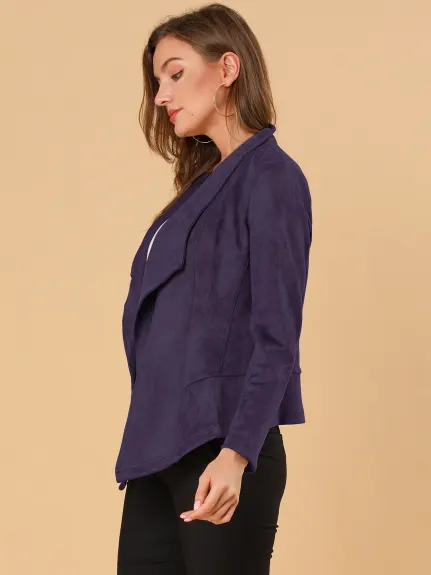 Allegra K- Faux Suede Open Front Lapel Draped Jacket Cardigan