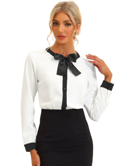 Allegra K- Bow Neck Contrast Shirt Blouse