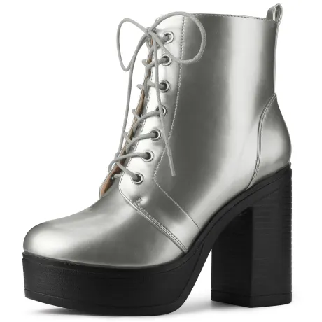 Allegra K - Platform Chunky High Heel Combat Boots