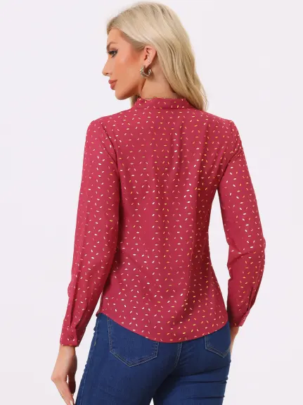 Allegra K- Long Sleeve Patterned Blouse Shirt