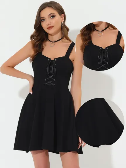 Allegra K - Steampunk Lace Up Sleeveless Dress