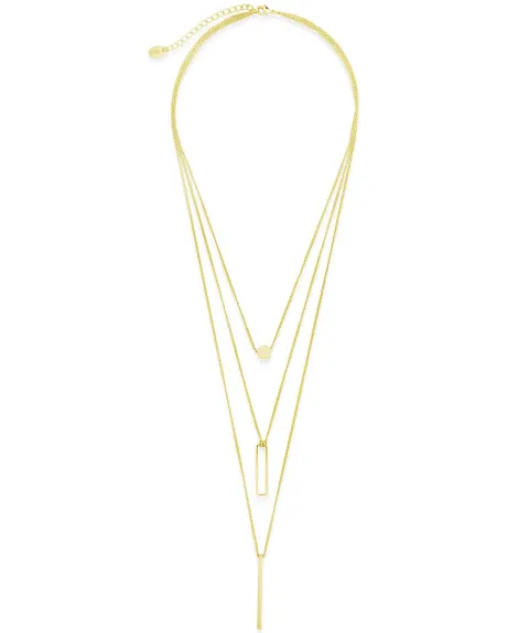 Sterling Forever - Bar, disque, Collier en couches de barre ouverte