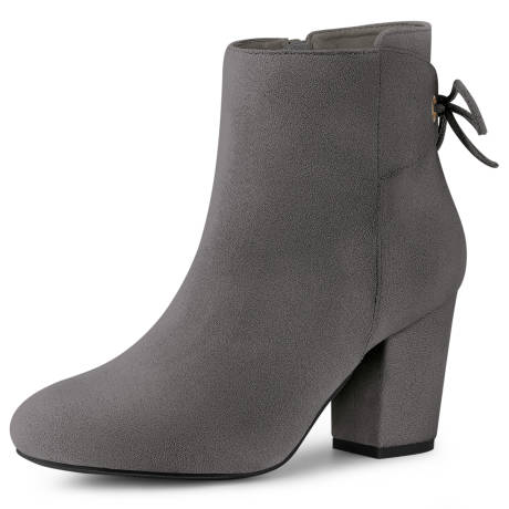 Allegra K- Round Toe Block Heel Zipper Ankle Boots