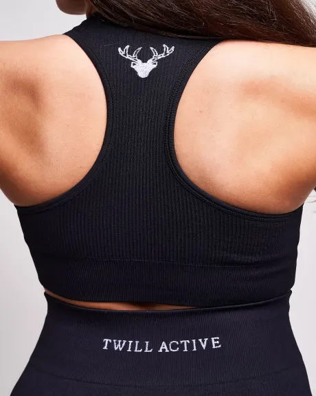 Twill Active - Linea Recycled Rib Racer Sports Bra - Black