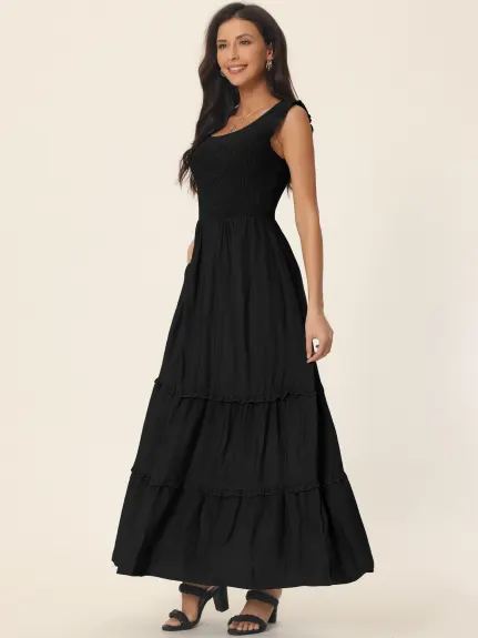 Allegra K - Sleeveless Scoop Neck Tiered Maxi Dress