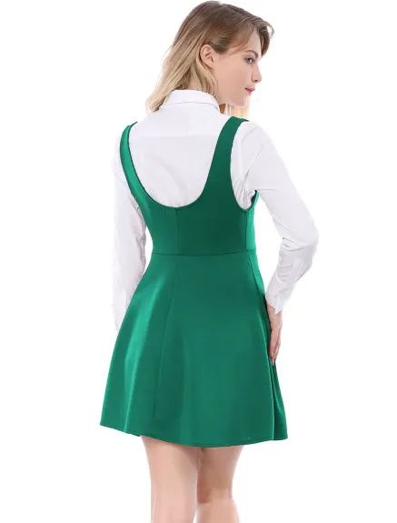 Allegra K - Button Decor Pinafore Suspenders Skirt