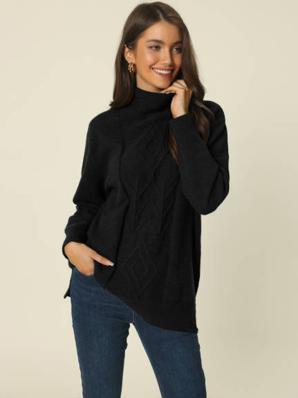 Allegra K- Turtleneck Spilt Hem Tunic Pullover Sweater