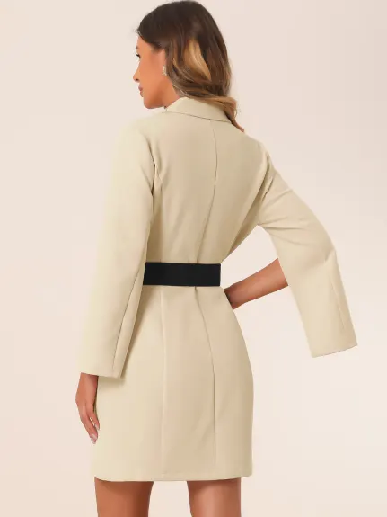 Allegra K- Slit Sleeve Belted Double Breasted Blazer Dress