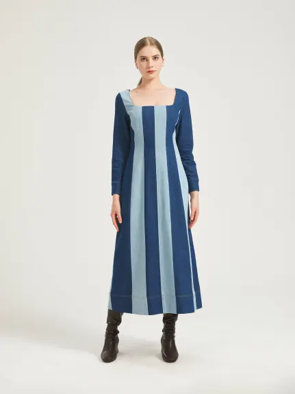 THE 28TH ROSE - Two-Tone Denim Midi Dress